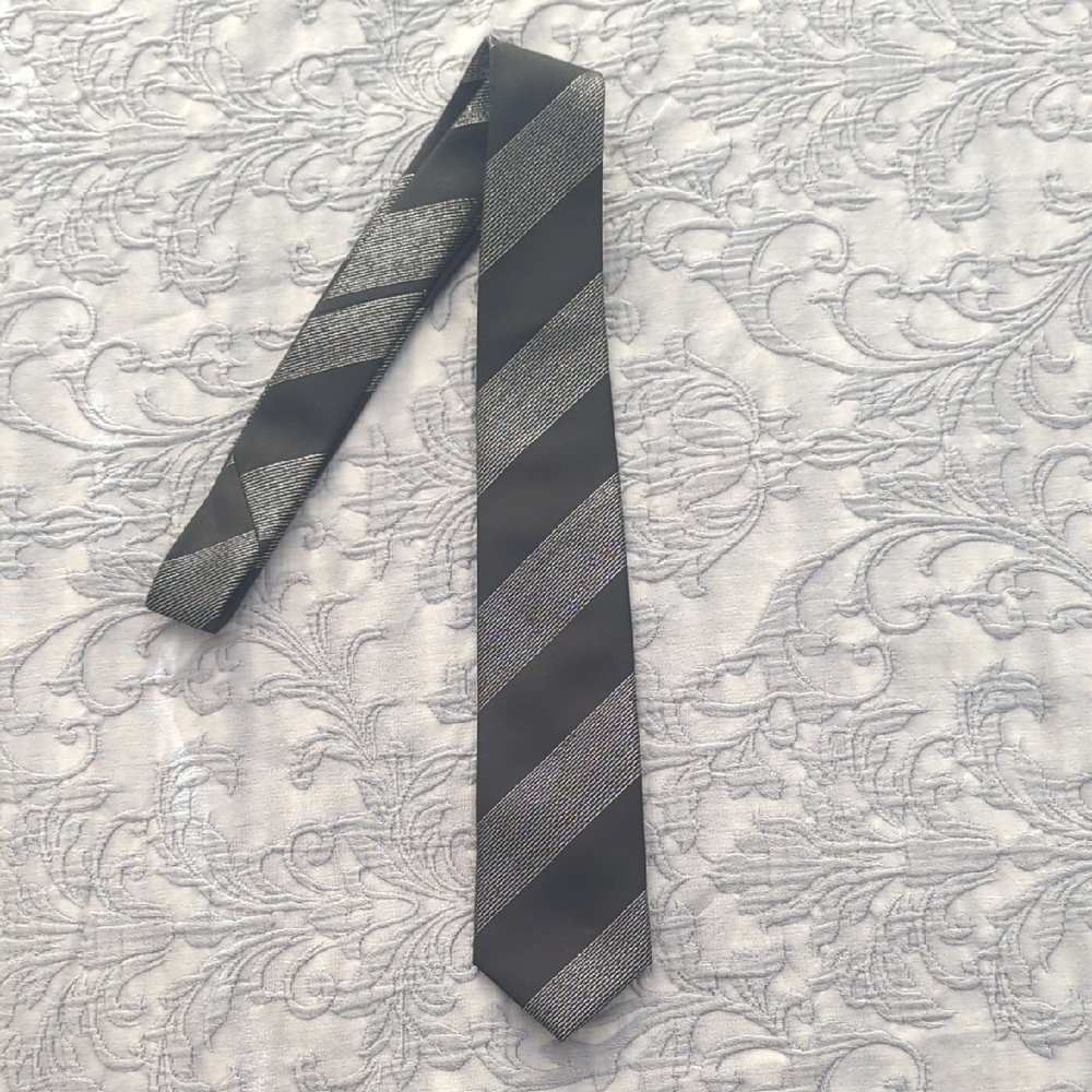 Elegant Black and Gray Striped Tie by Twenty One Men